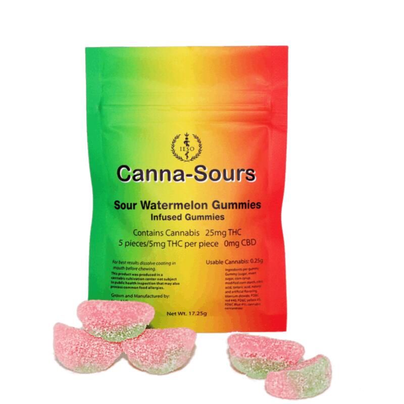 Canna-Sours Sour Watermelon Gummies 25mg (5ct)