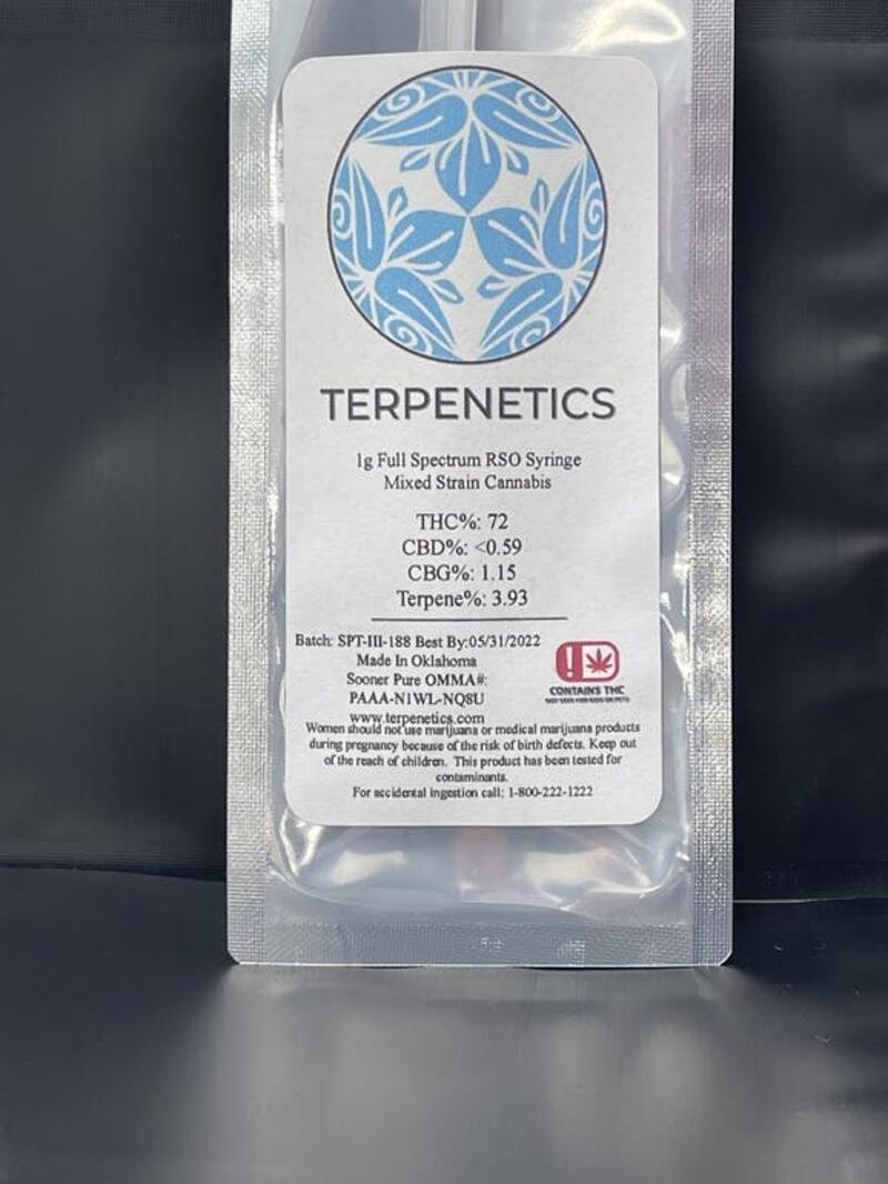 Terpenetics 1G Full Spectrum RSO Syringe Mixed Strain Cannabis
