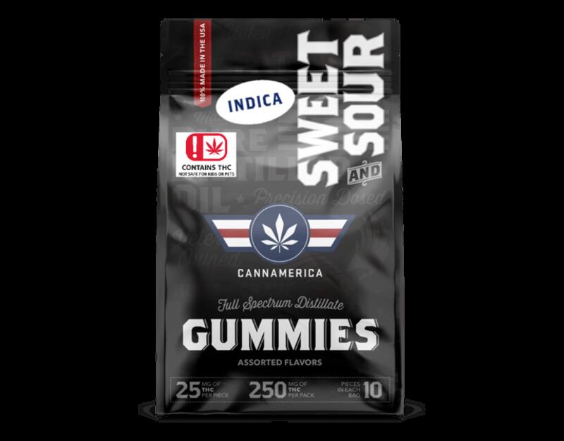 CannAmerica Sweet & Sour Indica Gummy: 250mg THC