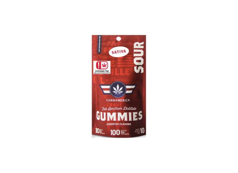 CannAmerica Sour Sativa Gummy: 100mg THC per PKG