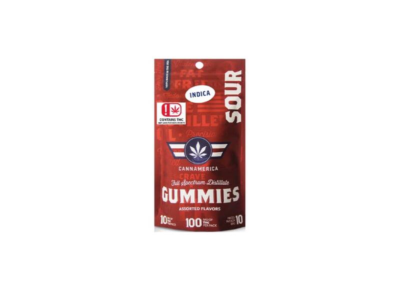 CannAmerica Sour Indica Gummy: 100mg THC per PKG