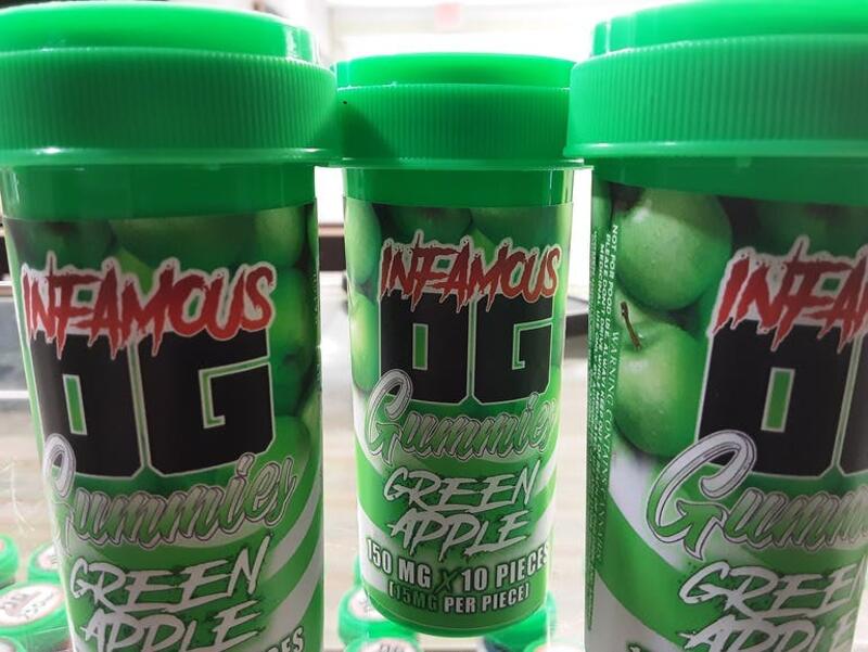 Infamous OG 150mg gummies, Green Apple