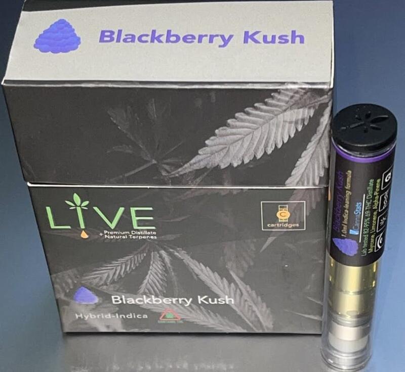 Blackberry Kush Distillate Vape Cart 1G| Live