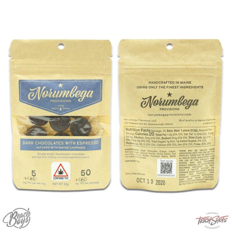 100mg 1:1 Dark Chocolate Espresso Pieces (10-pk) - Norumbega Provisions
