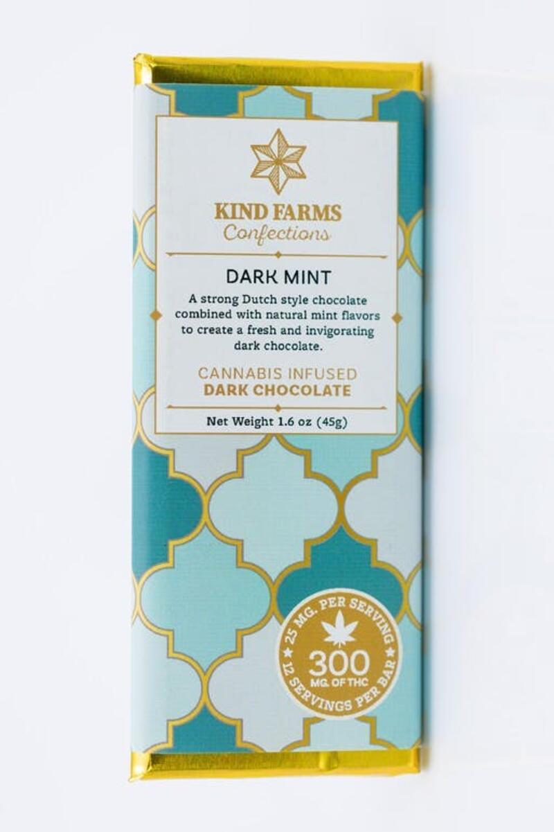 Dark Mint. Dark Chocolate Bar. 300mg Full Spectrum -Kind Farms Confections