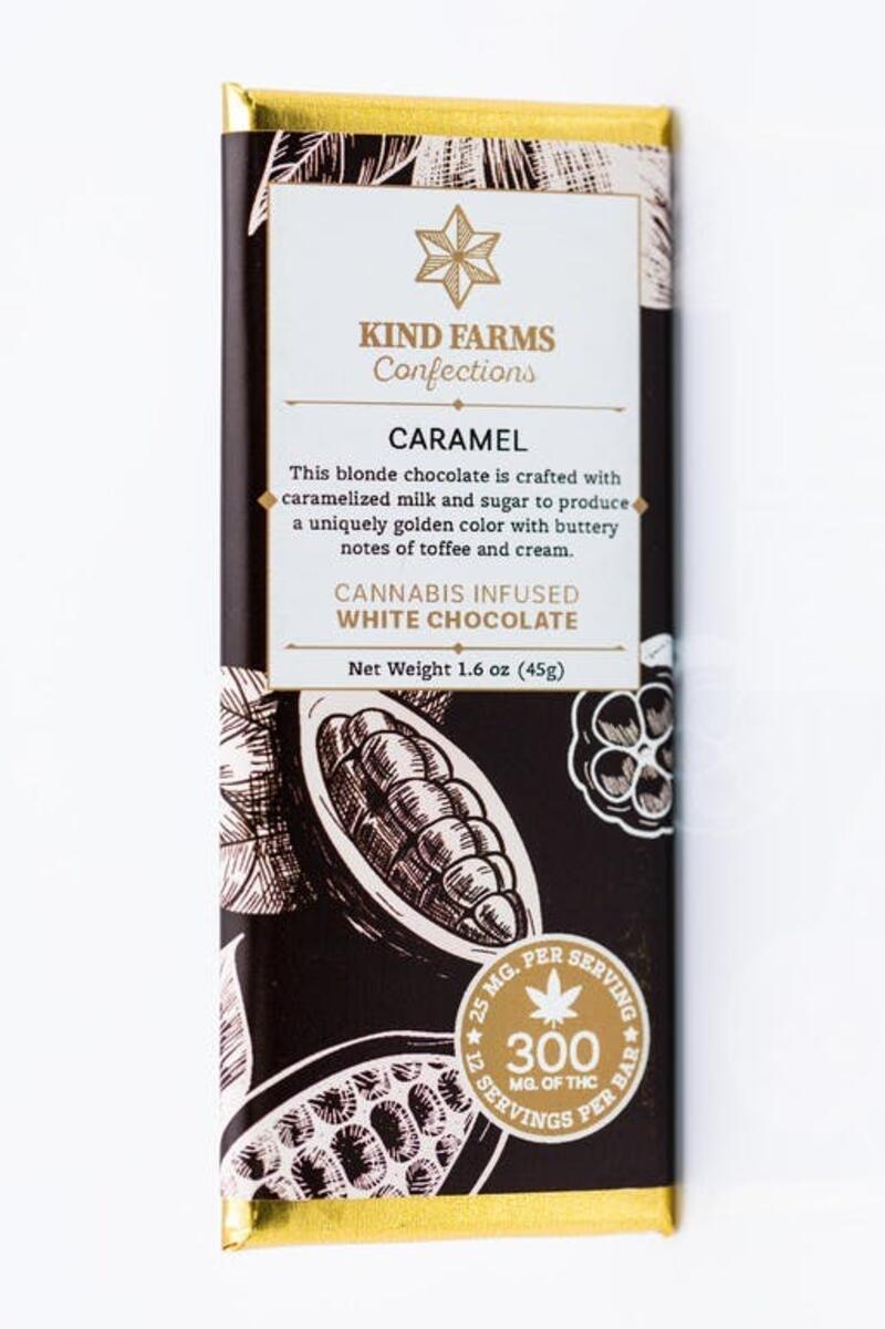 Caramel. White Chocolate Bar. 300mg Full Spectrum -Kind Farms Confections