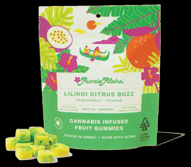Auntie Aloha | Auntie Aloha Lilikoi Citrus Buzz 5mg=20pcs = 100mg Gummies Sativa
