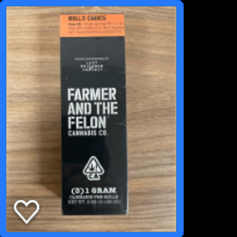 Farmer and The Felon 1g Rolls Choice Preroll 3pk 22%