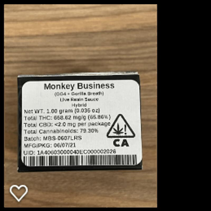 Beezle 1g Monkey Business Live Resin Sauce 66%