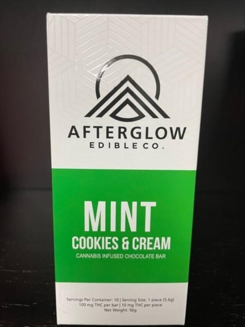100mg Mint Cookies and Cream Chocolate Bar by Afterglow