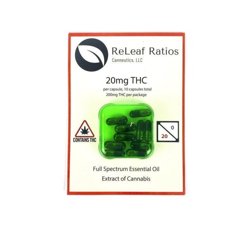 Releaf Ratios 20mg THC Capsules