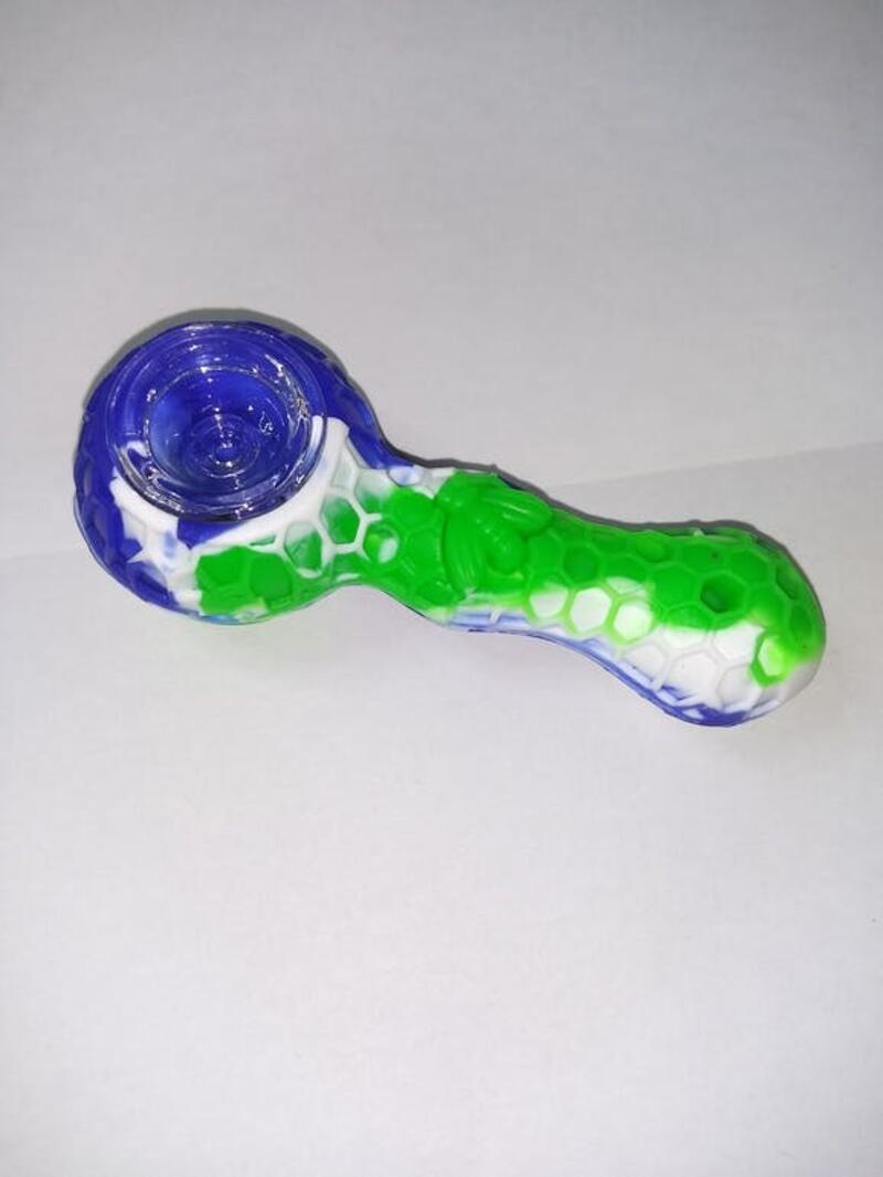 4.25" Silicone Bee Spoon Pipe w/ Glass Bowl & Poker