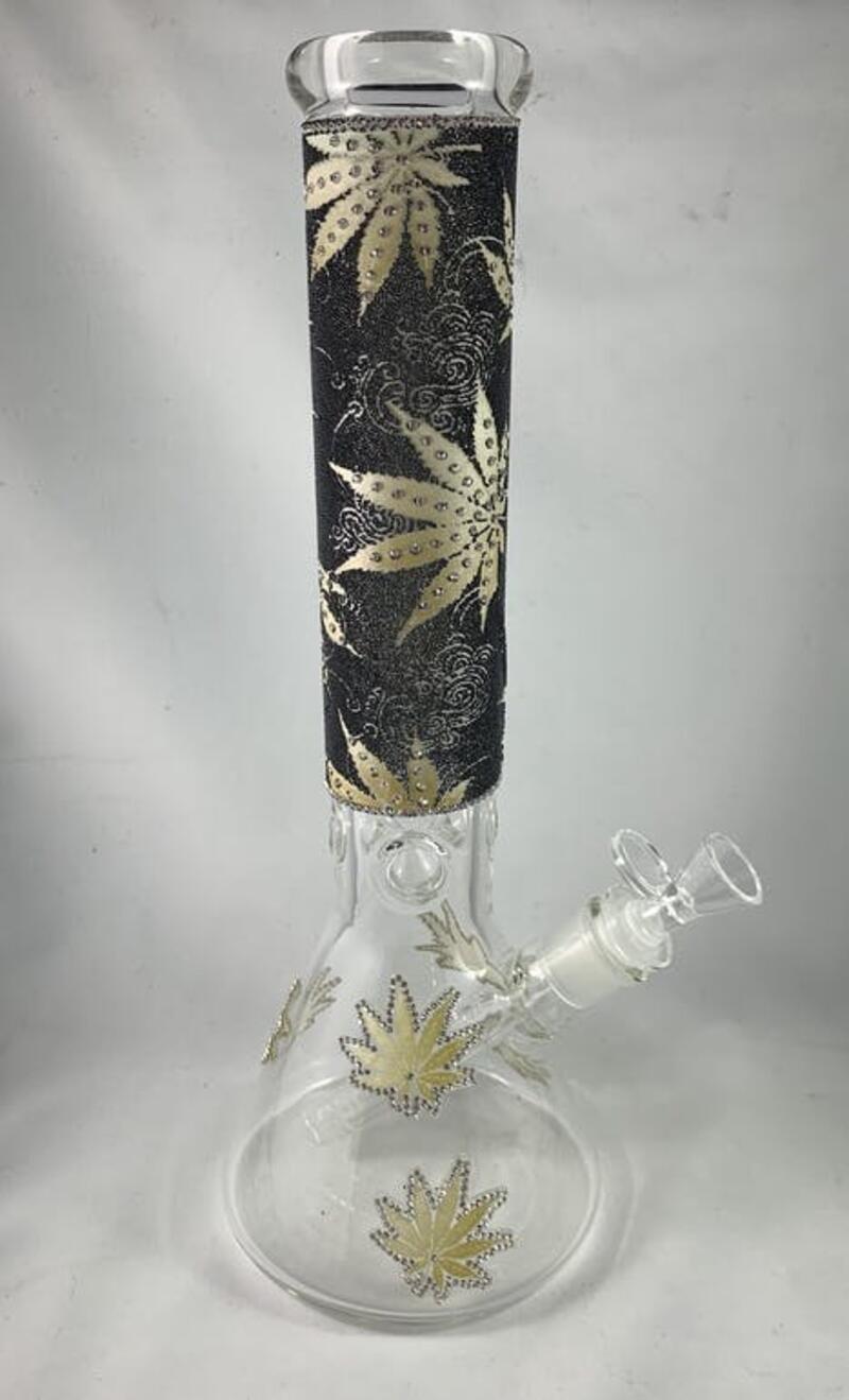 14" Bedazzled Gold/Black Bong