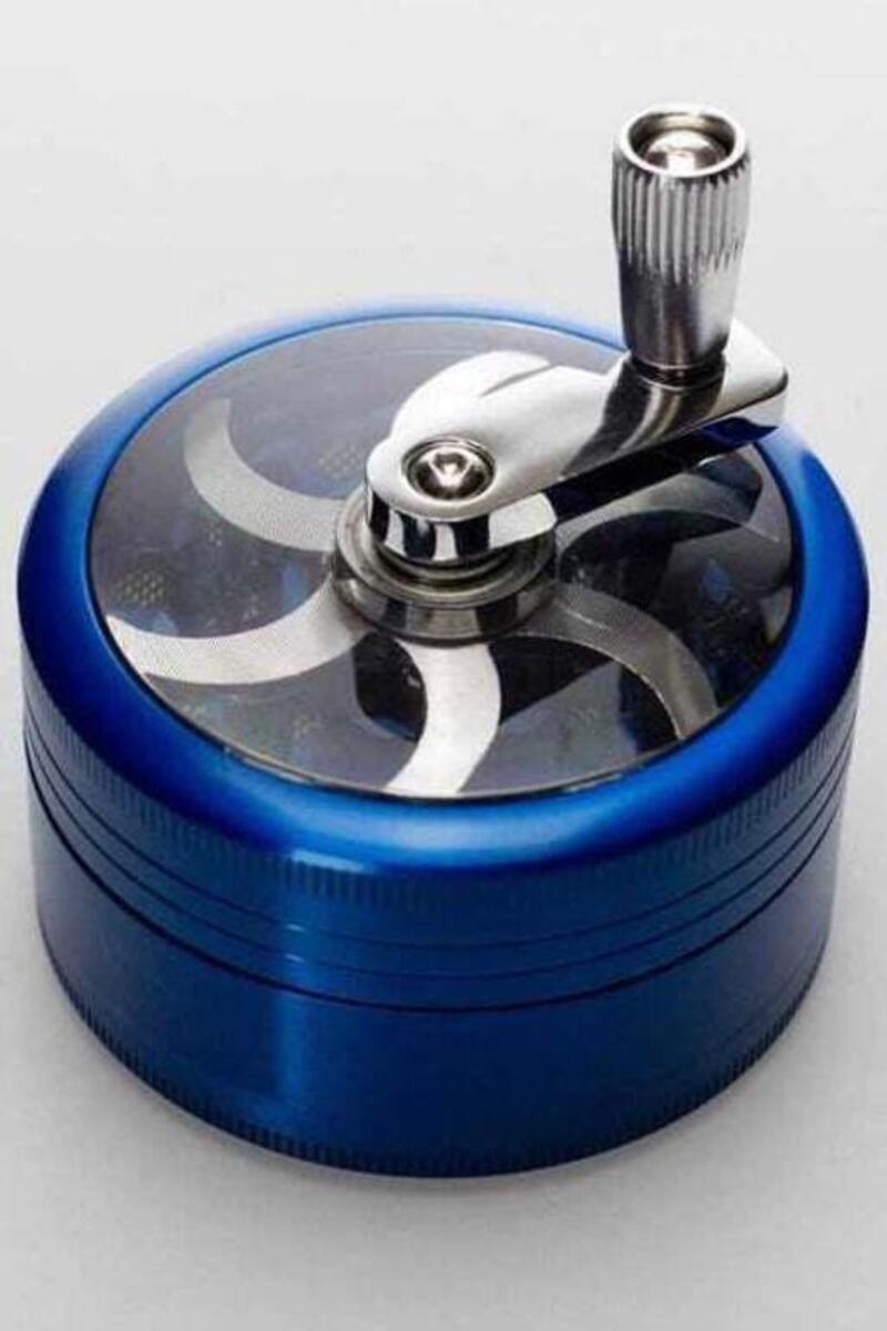 3 parts aluminium herb grinder with handle - Blue