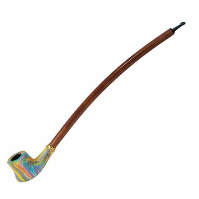 15" Cuved Cherrywood Rainbow Colored Bowl & Long Stem Shire Pipe PP430