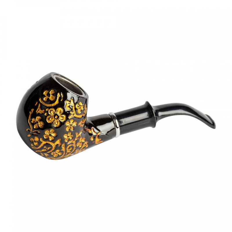 Black Classic Tobacco Pipe W/Gold Design