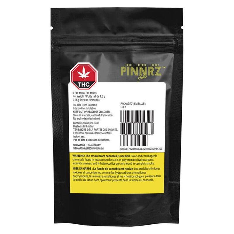 PINNRZ - Yellow (Fruit and Citrus and Berry) Pre-Rolls 6 x 0.25g