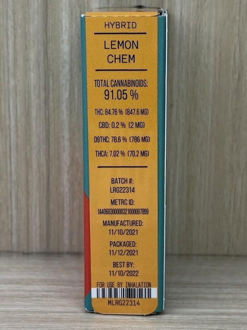 HighNow - High Now Lemon Chem Live Resin Vape Cartridge 1g