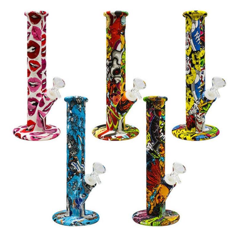assorted graphics silicone bong 10 inches - assorted graphics silicone bong 10 inches