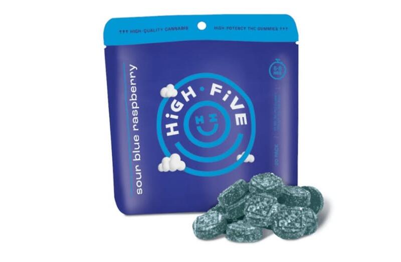 High Five Sour Blue Raspberry Gummies High Potency 20pk