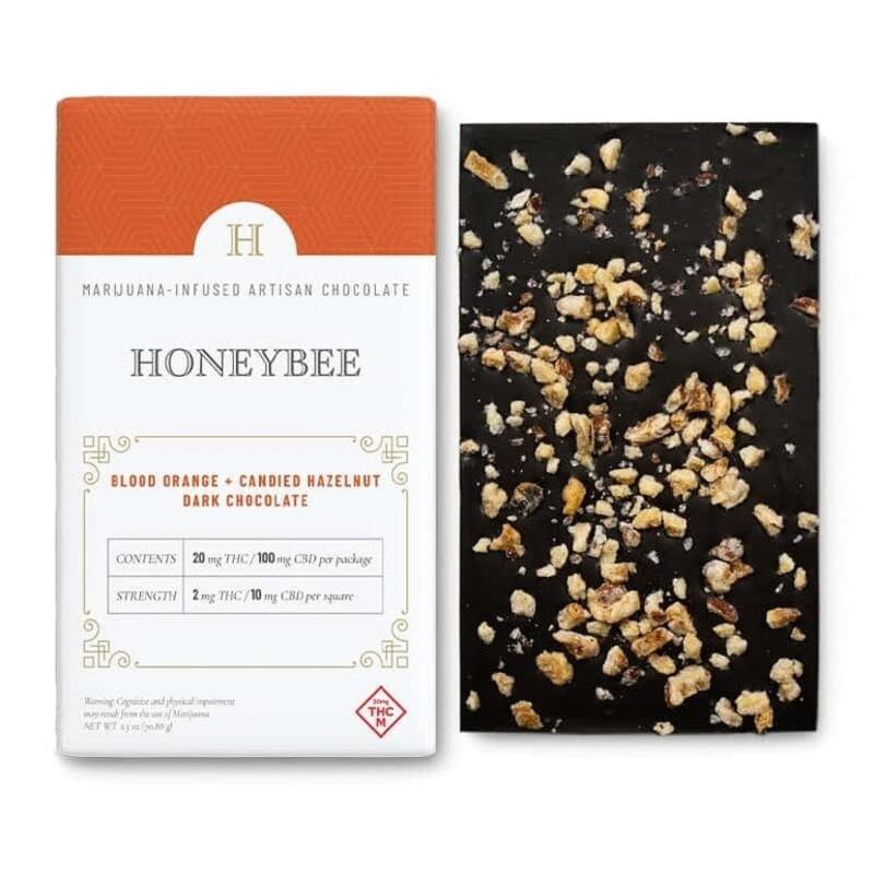Honeybee Blood Orange & Candied Hazelnut Dark Chocolate Bar 1:10 THC:CBD
