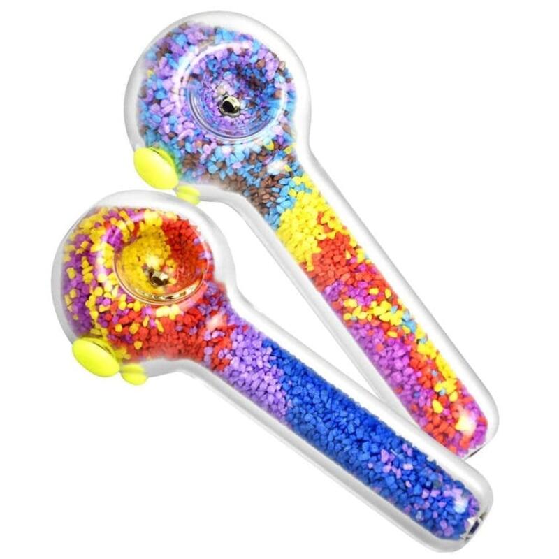 Frit Filled Glass Spoon Pipe with Glow