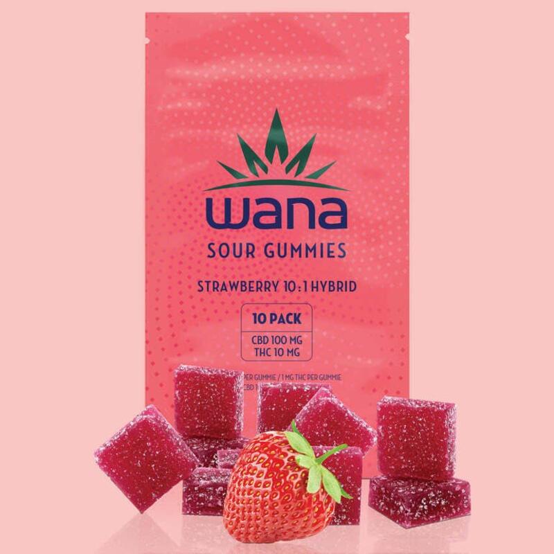 Wana Sour Gummies Strawberry 10:1 Hybrid - 10pk