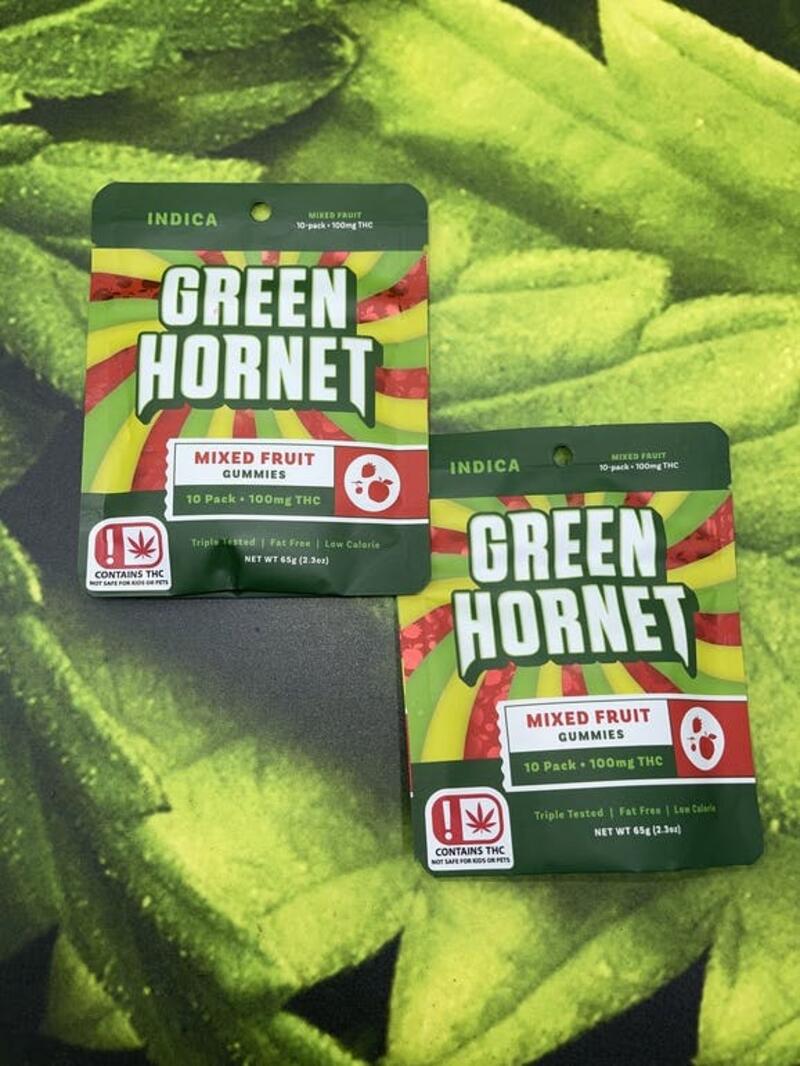 Green Hornet Indica Gummies 100mg- Mixed Fruit