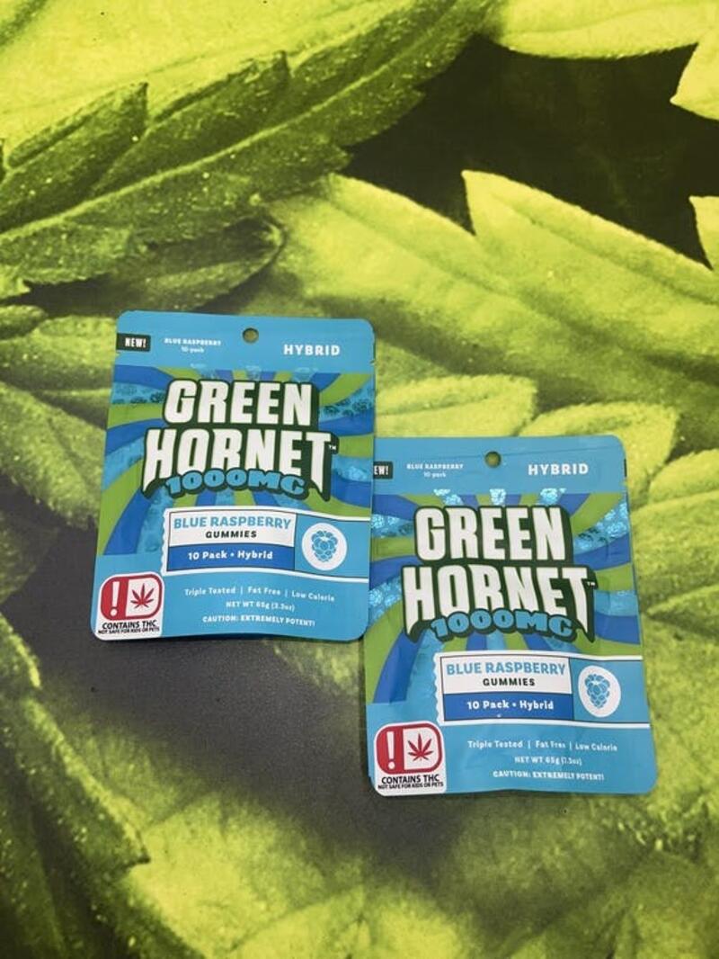 Green Hornet Hybrid Gummies 1000mg- Blue raspberry