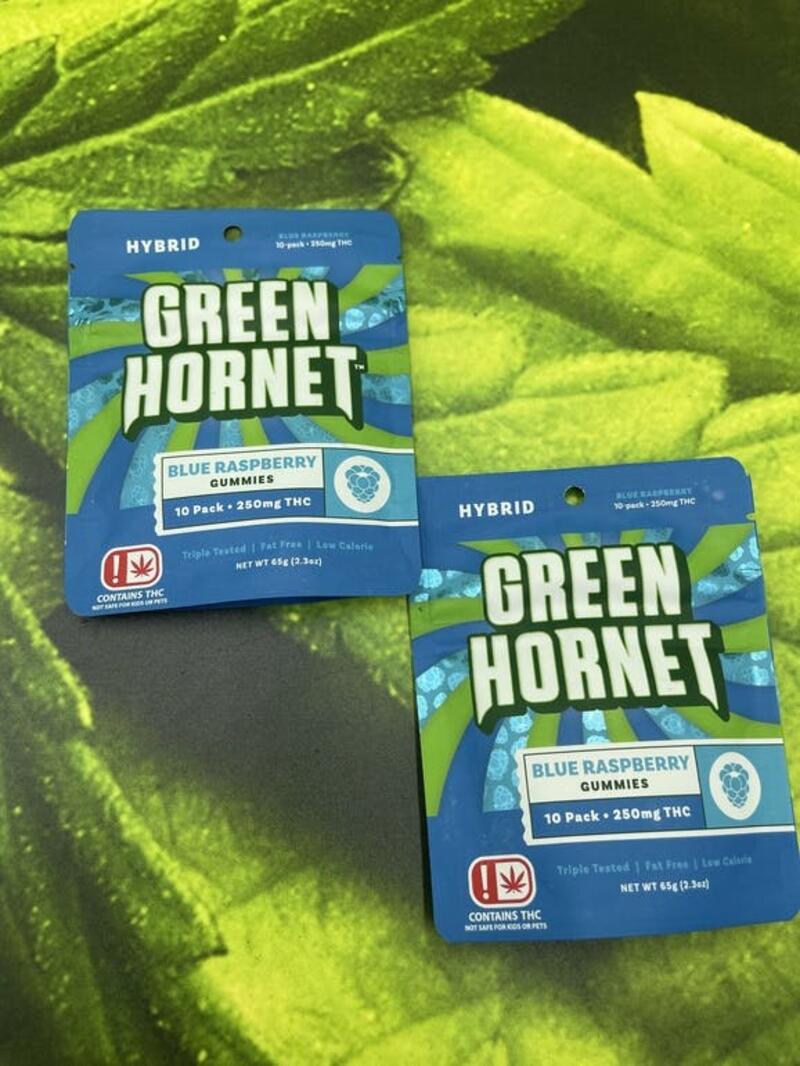 Green Hornet Hybrid Gummies 250mg- Blue Raspberry