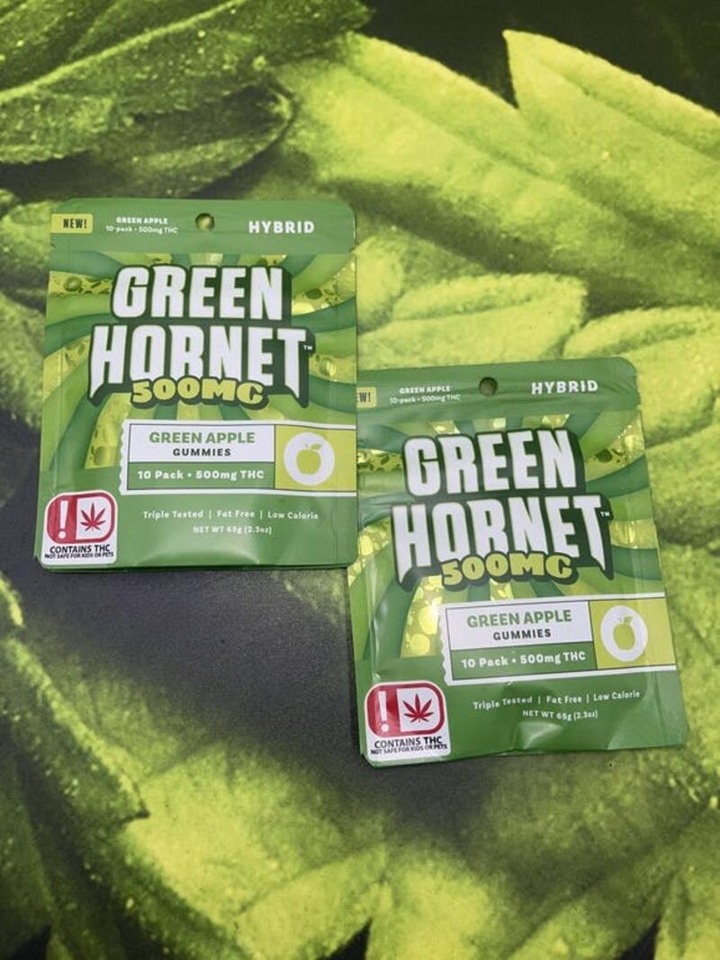 Green Hornet Hybrid Gummies 500mg- green Apple