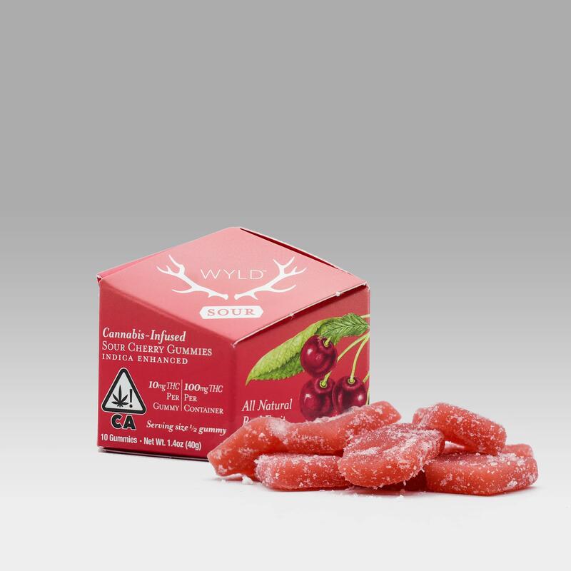 Wyld Sour Cherry  Indica Enhanced Gummies 100mg box, 10mg pc