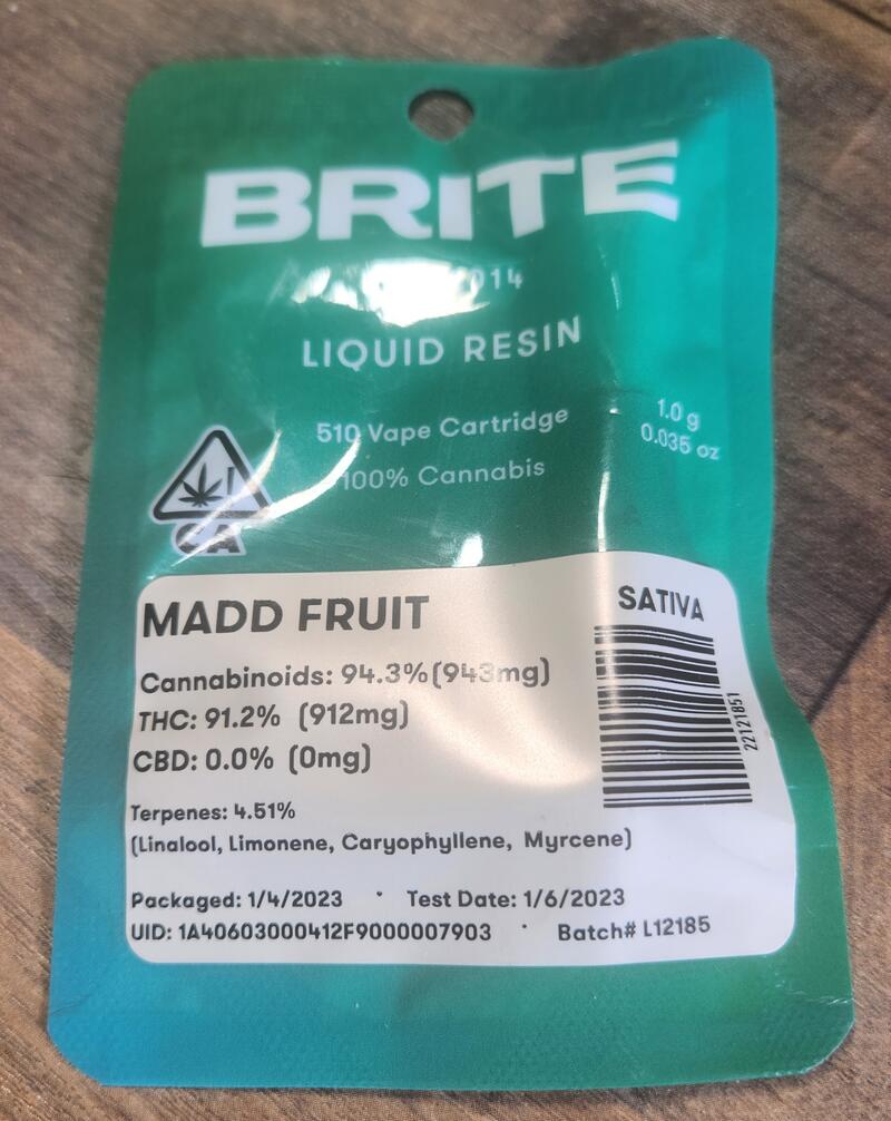 Madd Fruit Liquid Resin Cartridge 1 gram from Brite Labs - Sativa