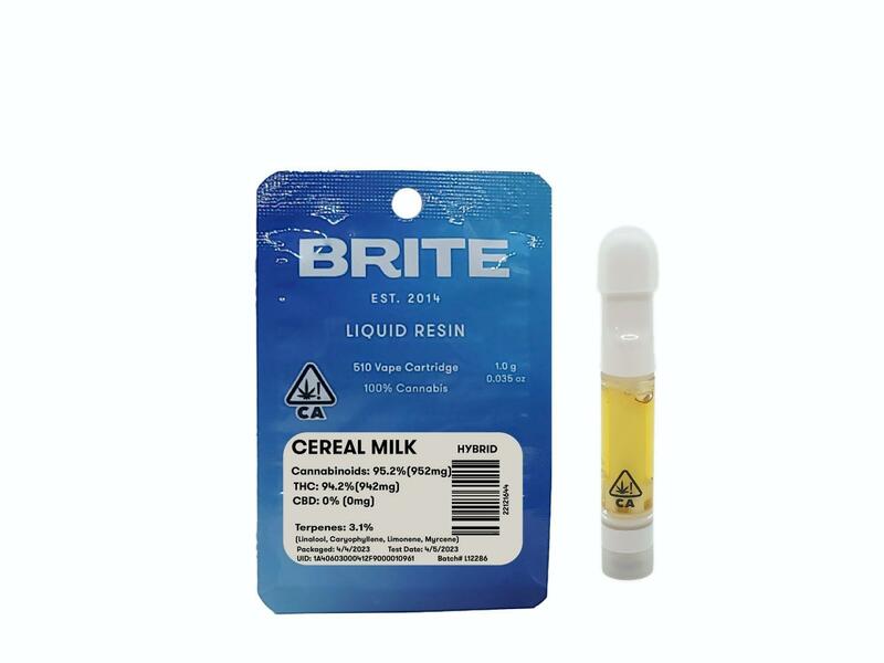 Cereal Milk Live Resin Cartridge 1 gram from Brite Labs
