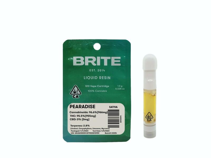 Pearadise Live Resin Cartridge 1 gram from brite labs - Sativa