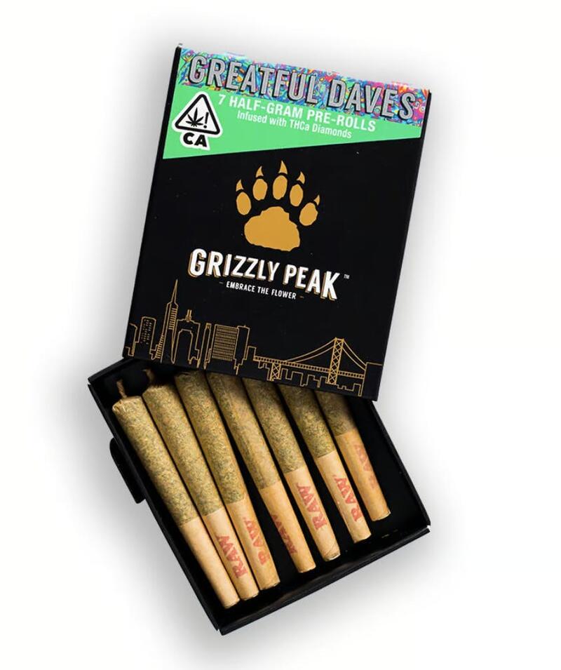 Grizzly Peak - Grateful Daves THCa Diamond Infused Prerolls - 7-Pack 3.5g - .5g 7 Pack PRI Hybrid