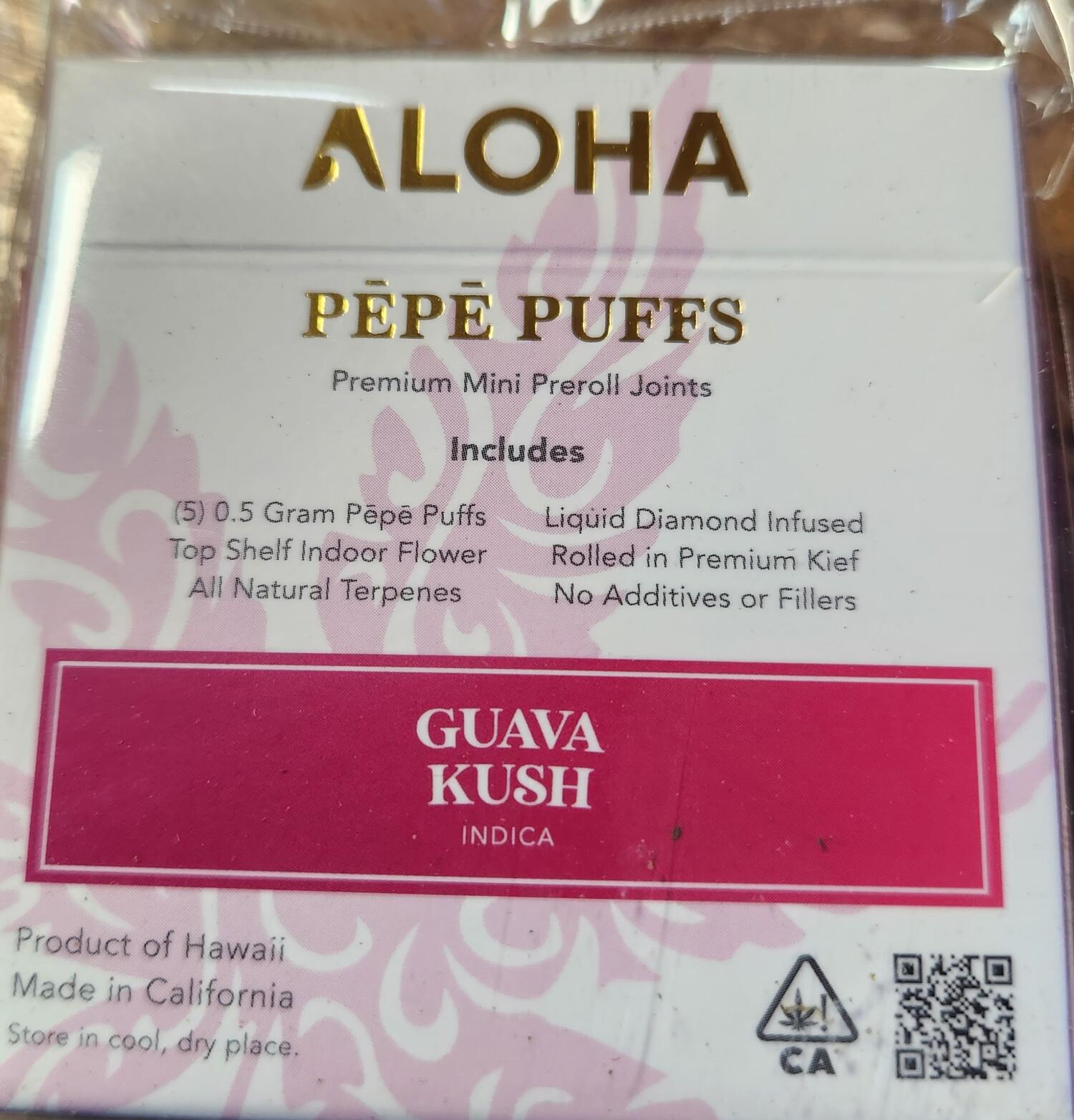 Aloha PePe Puffs 5 x .5mg top shelf indoor flower Infused Guava Kush or Pink Starburst