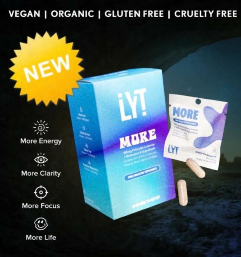 LYT More Mushroom capsules for on the go dosing 15 doses per box or individual envelope