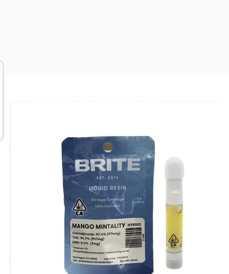 Mango Mintality Cartridge from Brite Labs 94.7% Hybrid