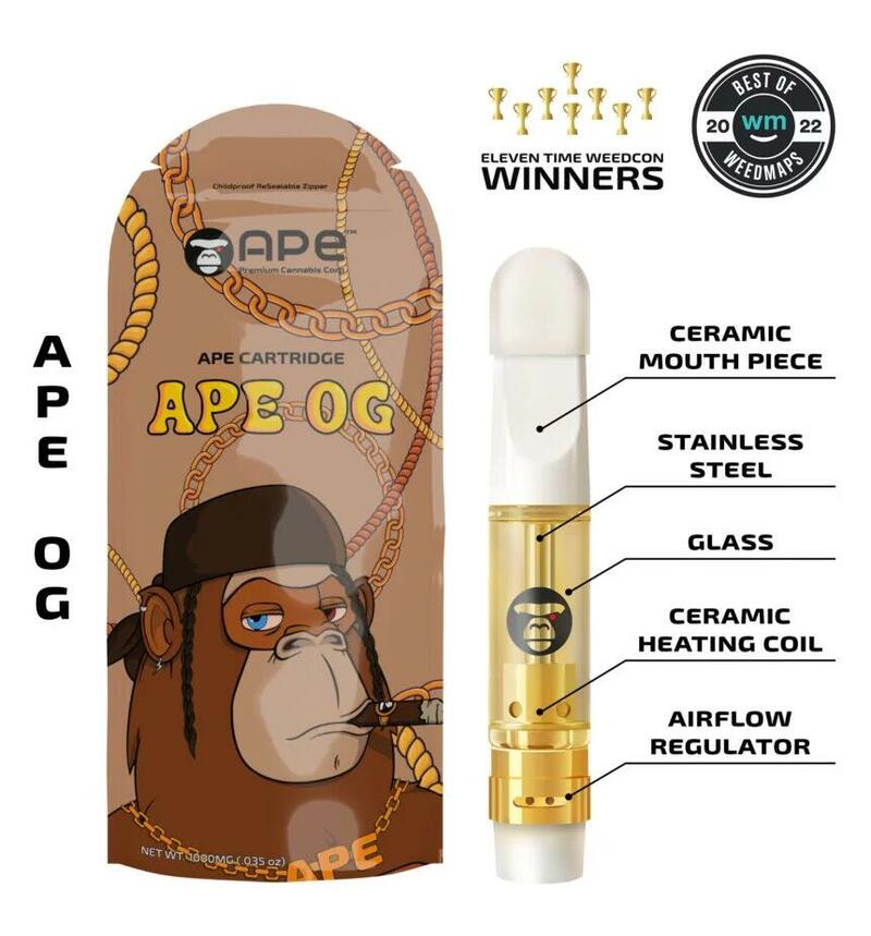 Ape OG Sauce Cartridge 1100mg - Indica  - 3 for 100.00 mix and match.