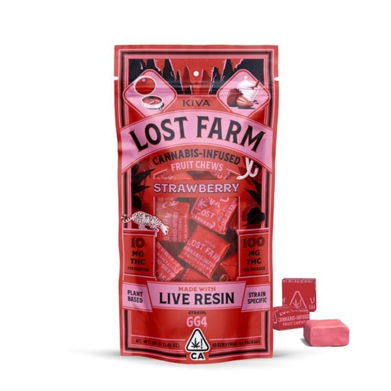 Kiva - Lost Farms GG4 Live Resin Strawberry Fruit Chews - 10 pk
