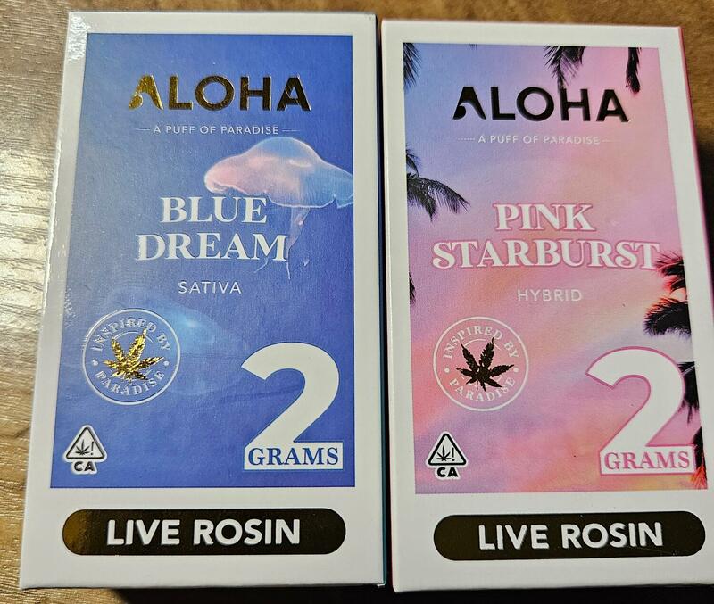 Aloha Live Rosin 2 Gram Disposable Pens - Blue Dream (Sativa) and Pink Starburst (Hybrid)