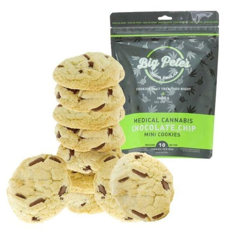 Chocolate Chip Cookies: INDICA 10 Pack, 100MG THC (BIG PETE'S)