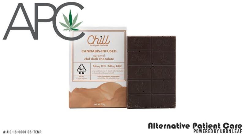 Chill CBD/THC Caramel Dark Chocolate Bar 1:1