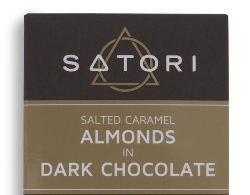 CBD-Rich Salted Caramel Almonds in Dark Chocolate