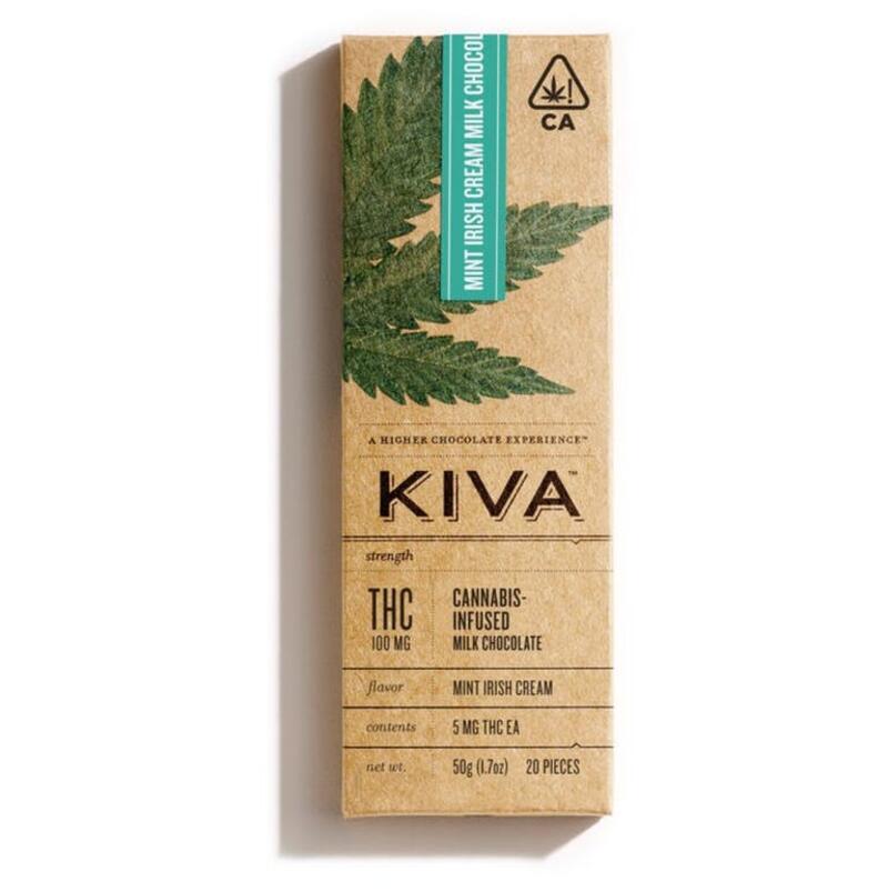 KIVA - Mint Irish Cream Milk Choc. Bar (100mg THC)