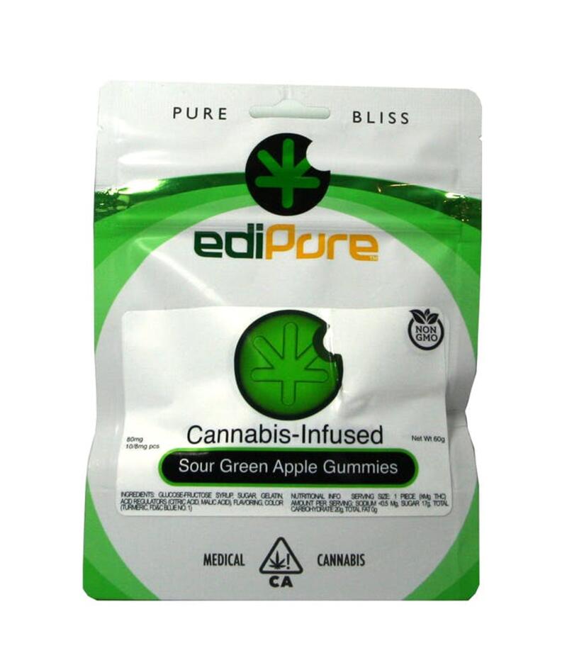 EdiPure - Sour Green Apple Gummies ( Approx. 100mg THC)