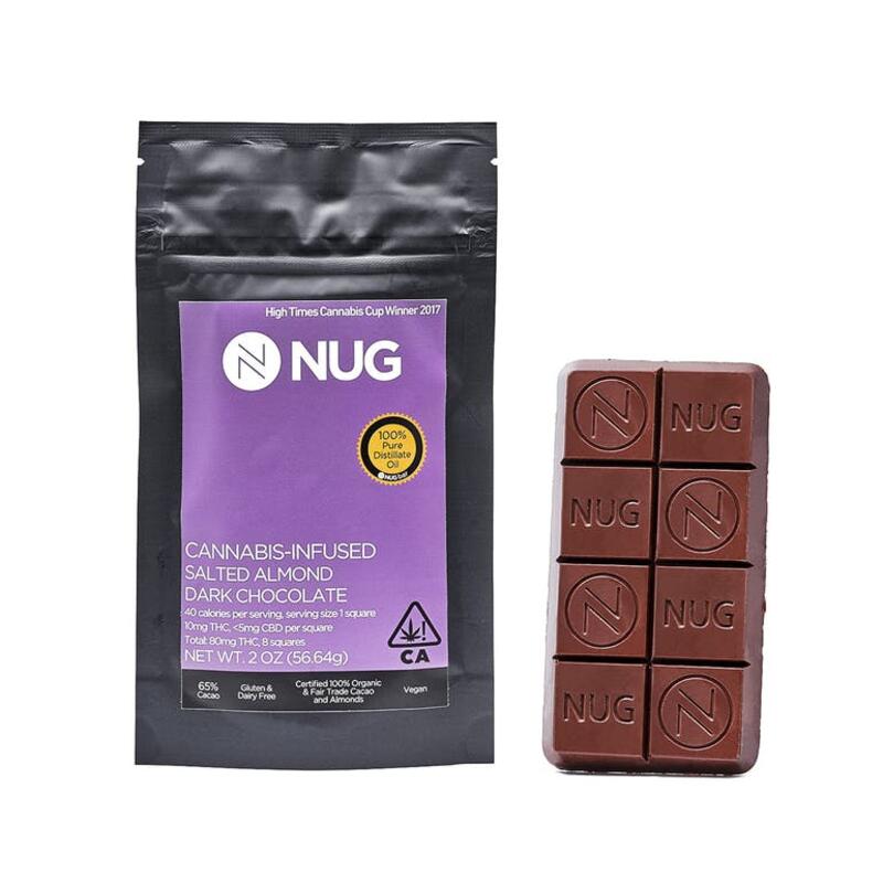 NUG Chocolate Bar - Salted Almond Dark 80mg