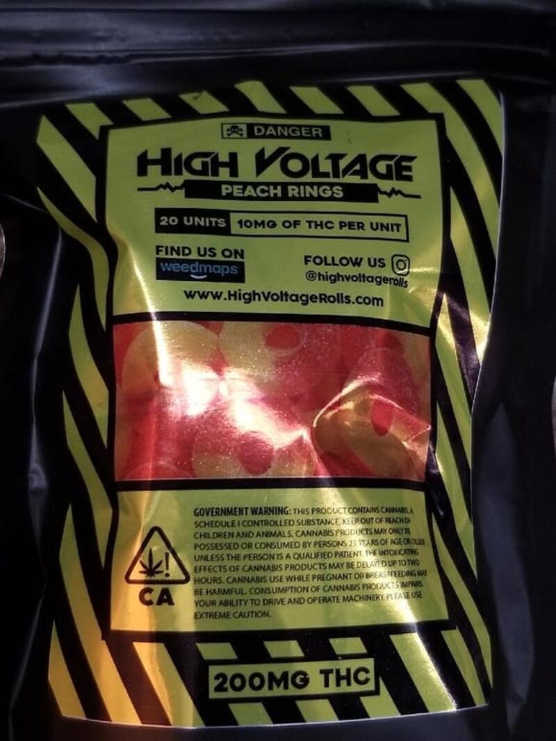 High Voltage Peach Rings 200 mg