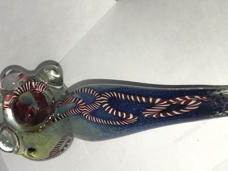 Blue&Yellow tint Red swirl Glass pipe